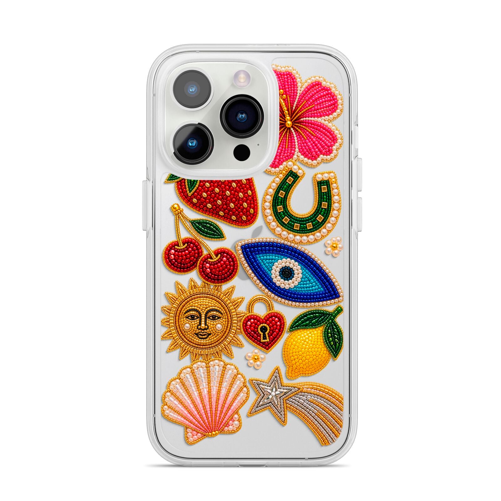 Dolce Fortune Charms iPhone 14 Pro Clear Tough Case Silver