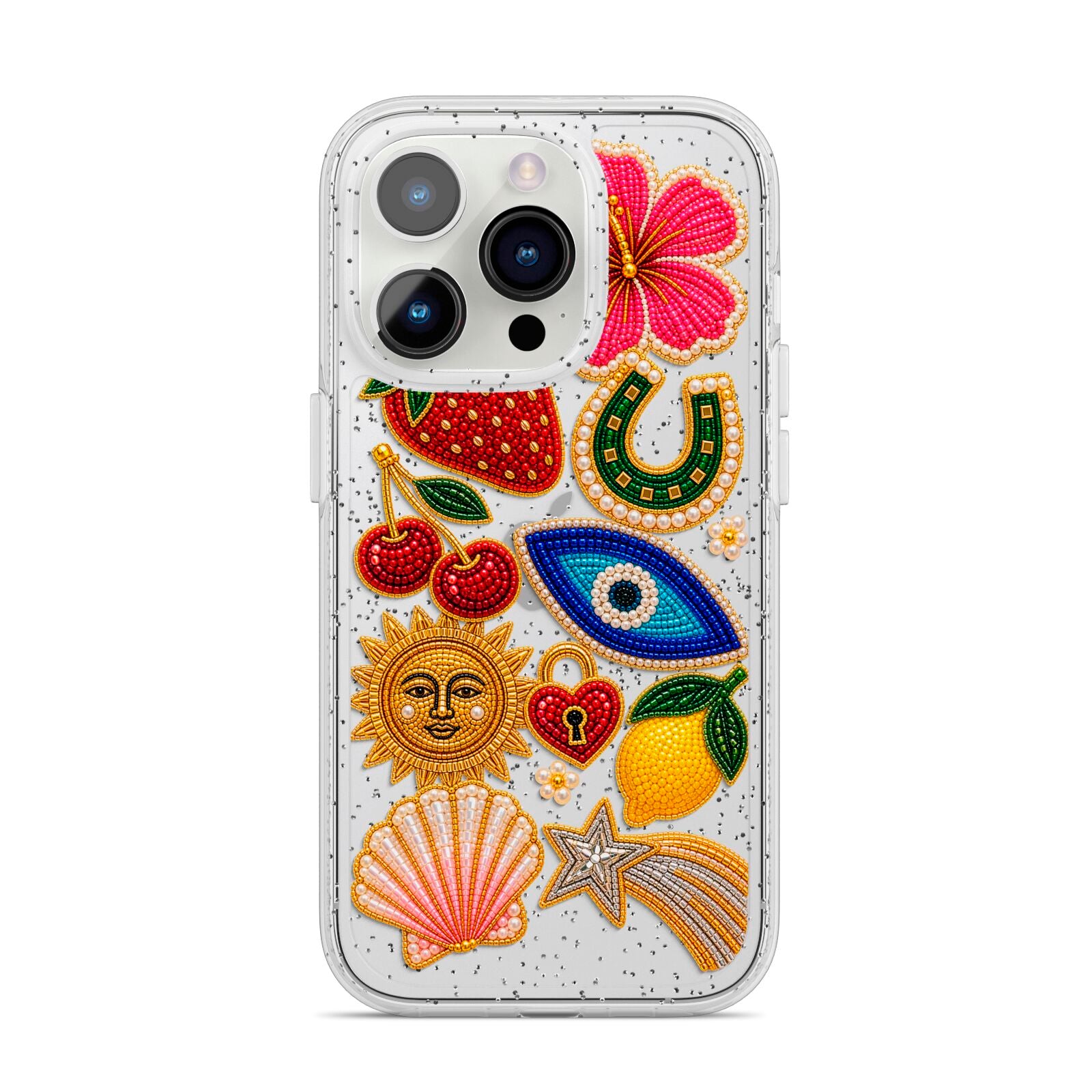 Dolce Fortune Charms iPhone 14 Pro Glitter Tough Case Silver