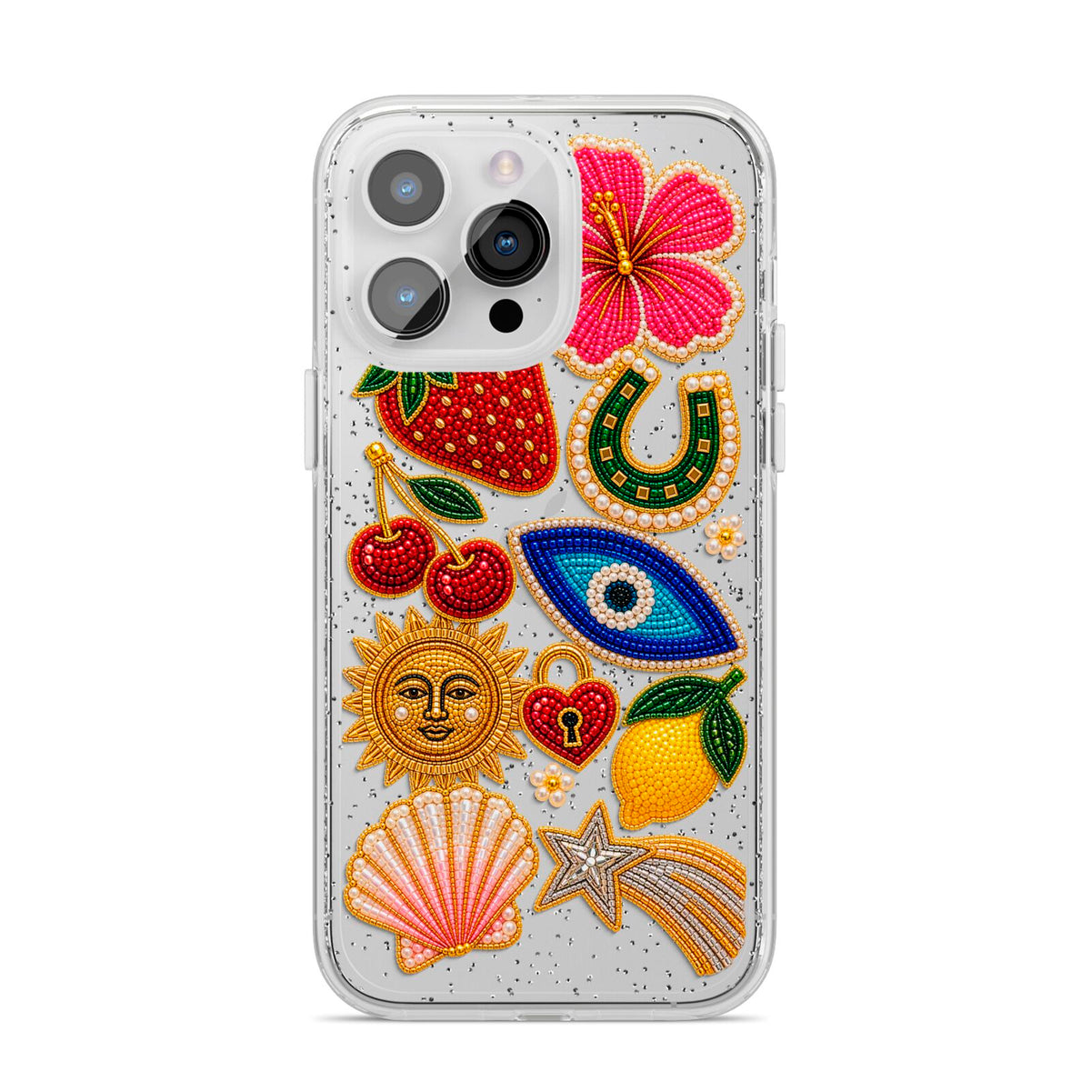 Dolce Fortune Charms iPhone 14 Pro Max Glitter Tough Case Silver