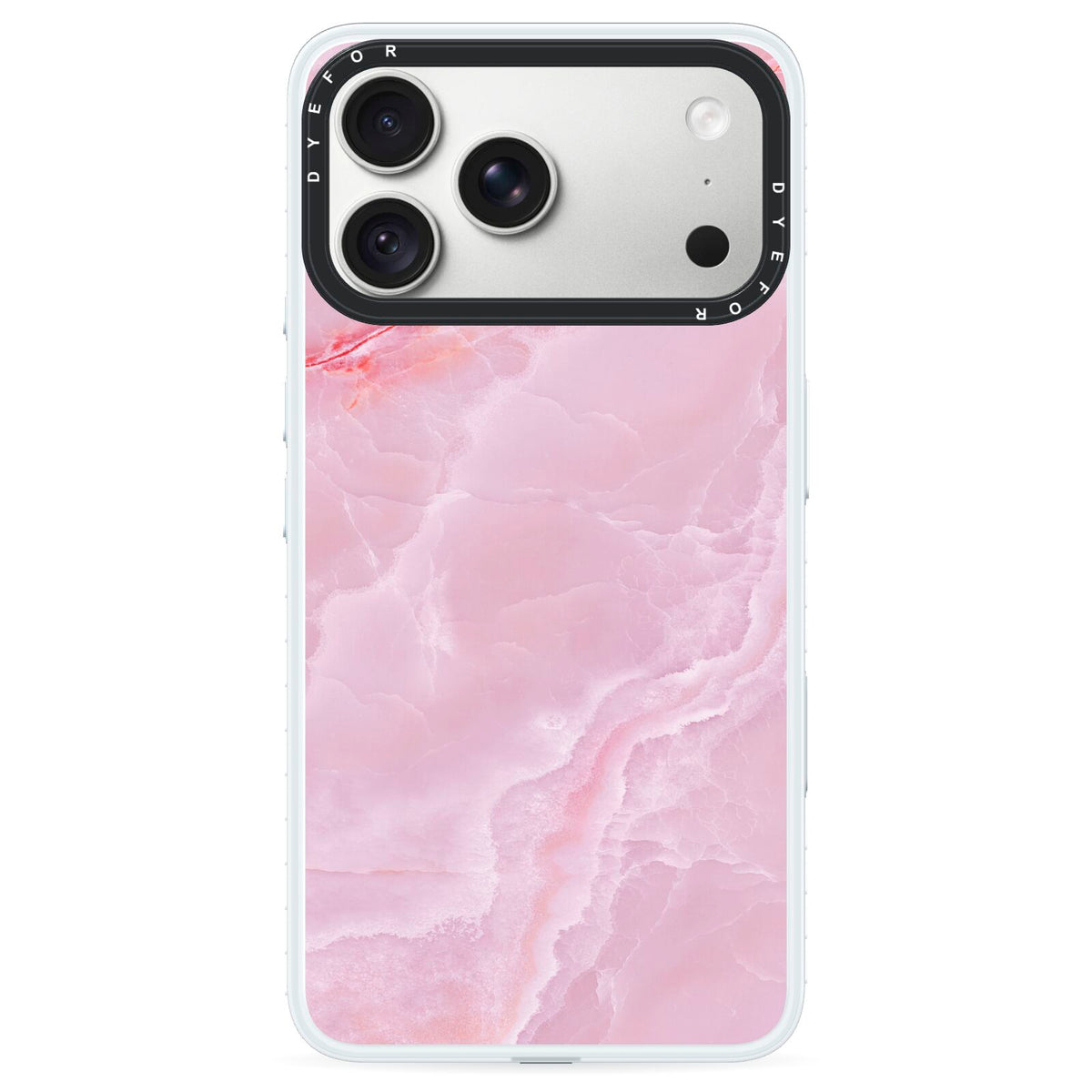 Dreamy Pink Marble iPhone 18 Pro Black Impact Pre order Case on Silver phone