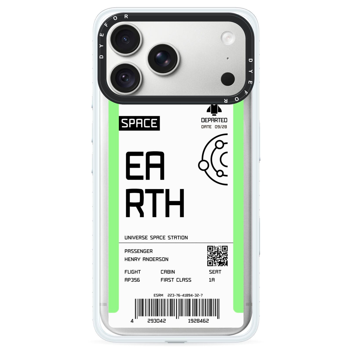 Earth Boarding Pass iPhone 18 Pro Max Black Impact Pre order Case on Silver phone