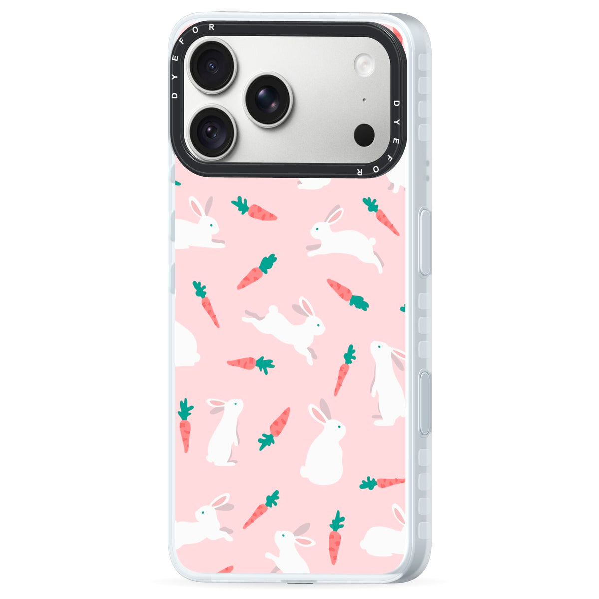 Easter Bunny And Carrot iPhone 18 Pro Max Black Impact Pre order Case Side Angle on Silver phone