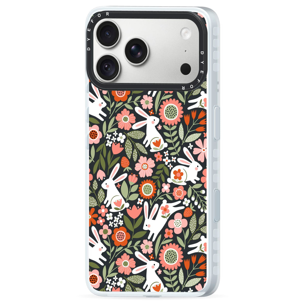 Easter Floral iPhone 18 Pro Black Impact Pre order Case Side Angle on Silver phone