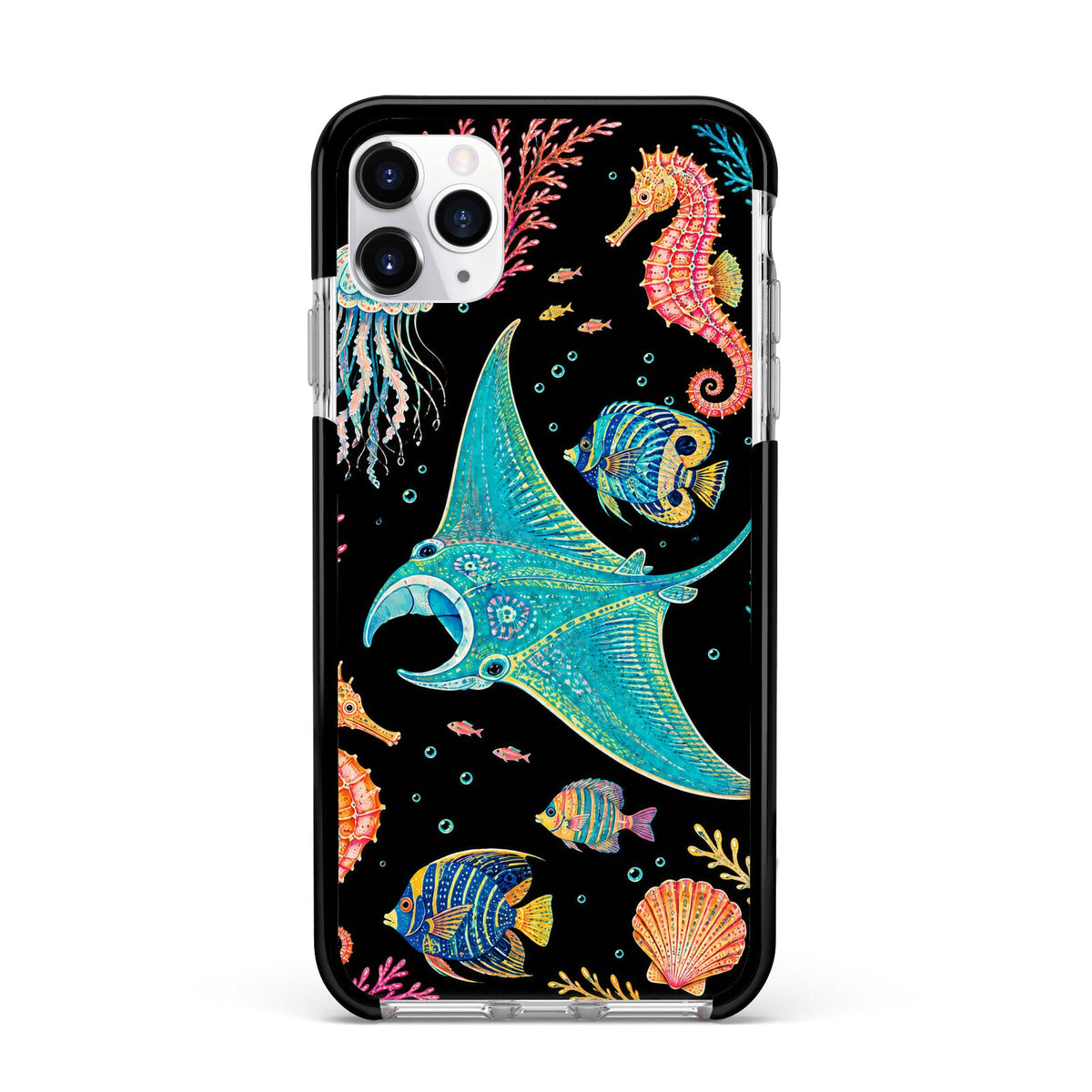 Electric Reef Apple iPhone 11 Pro Max in Silver with Black Impact Case