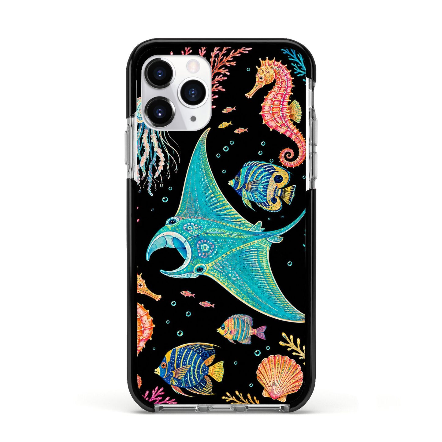 Electric Reef Apple iPhone 11 Pro in Silver with Black Impact Case