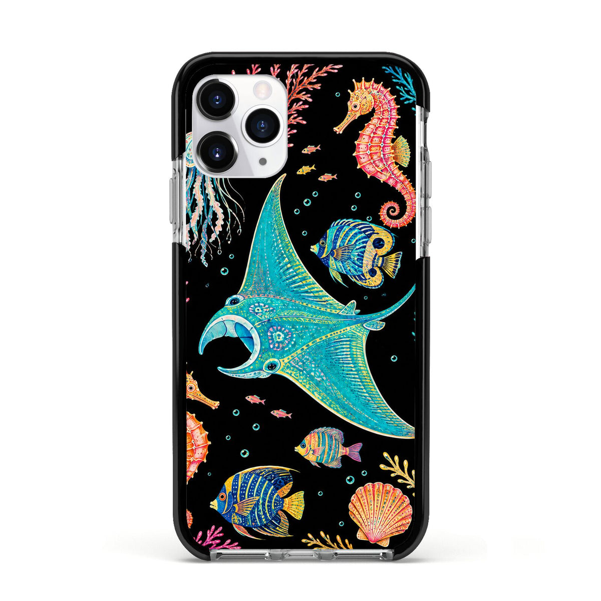 Electric Reef Apple iPhone 11 Pro in Silver with Black Impact Case