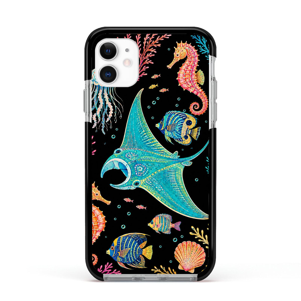 Electric Reef Apple iPhone 11 in White with Black Impact Case
