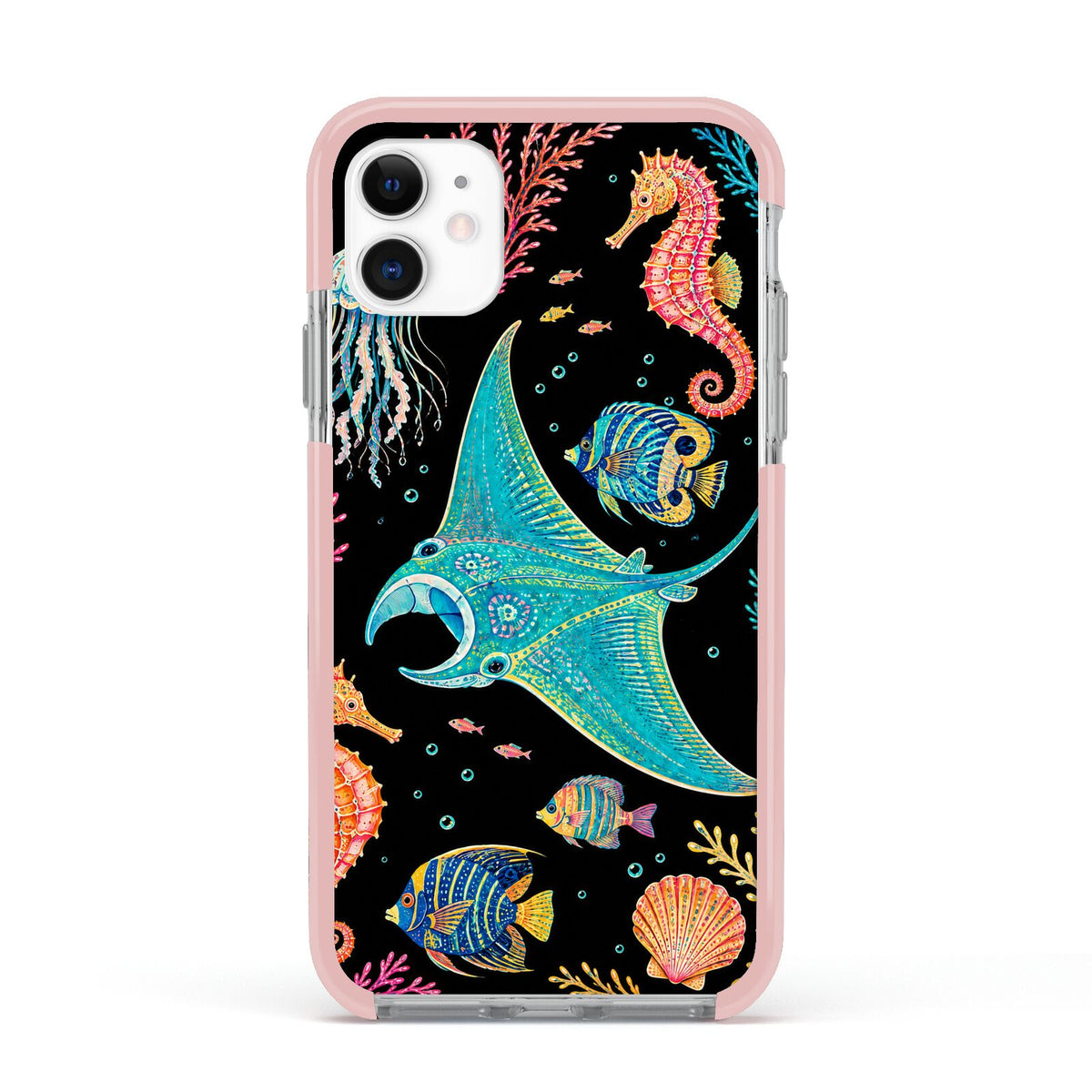 Electric Reef Apple iPhone 11 in White with Pink Impact Case