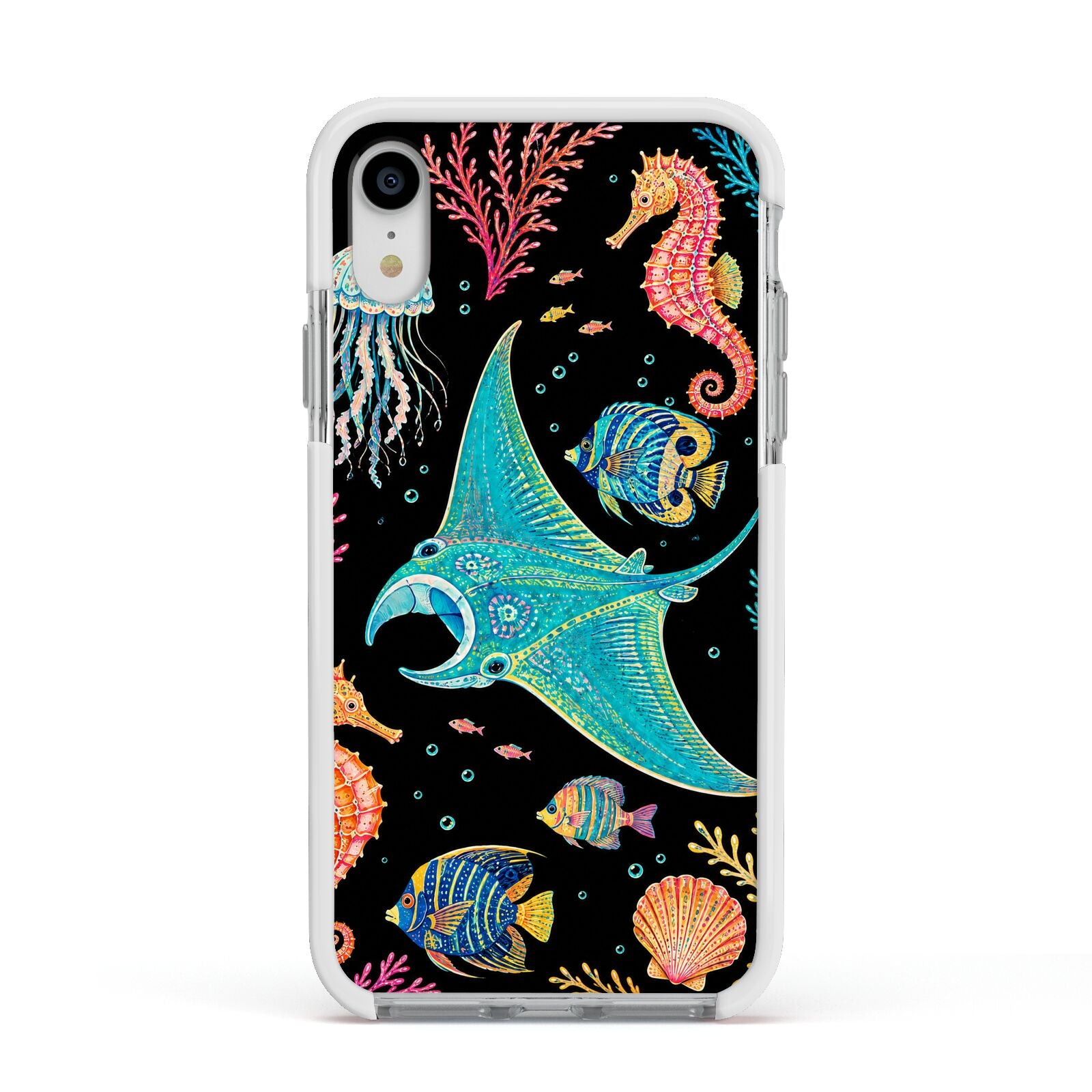 Electric Reef Apple iPhone XR Impact Case White Edge on Silver Phone