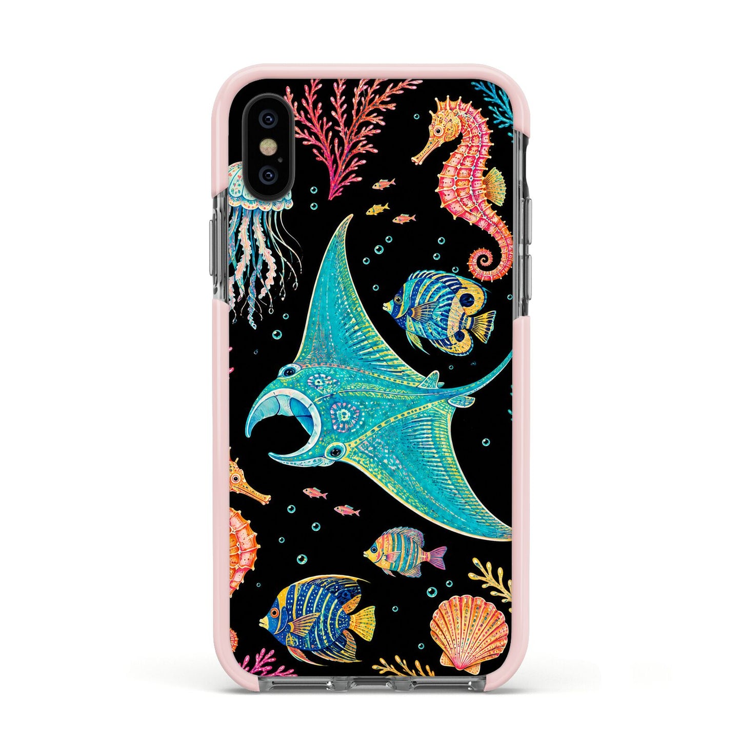 Electric Reef Apple iPhone Xs Impact Case Pink Edge on Black Phone