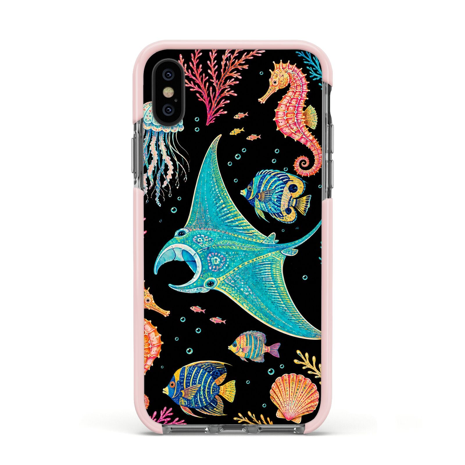 Electric Reef Apple iPhone Xs Impact Case Pink Edge on Black Phone
