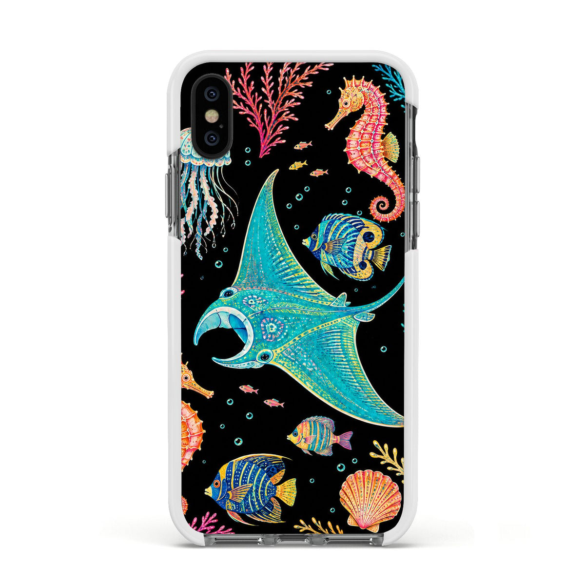 Electric Reef Apple iPhone Xs Impact Case White Edge on Black Phone