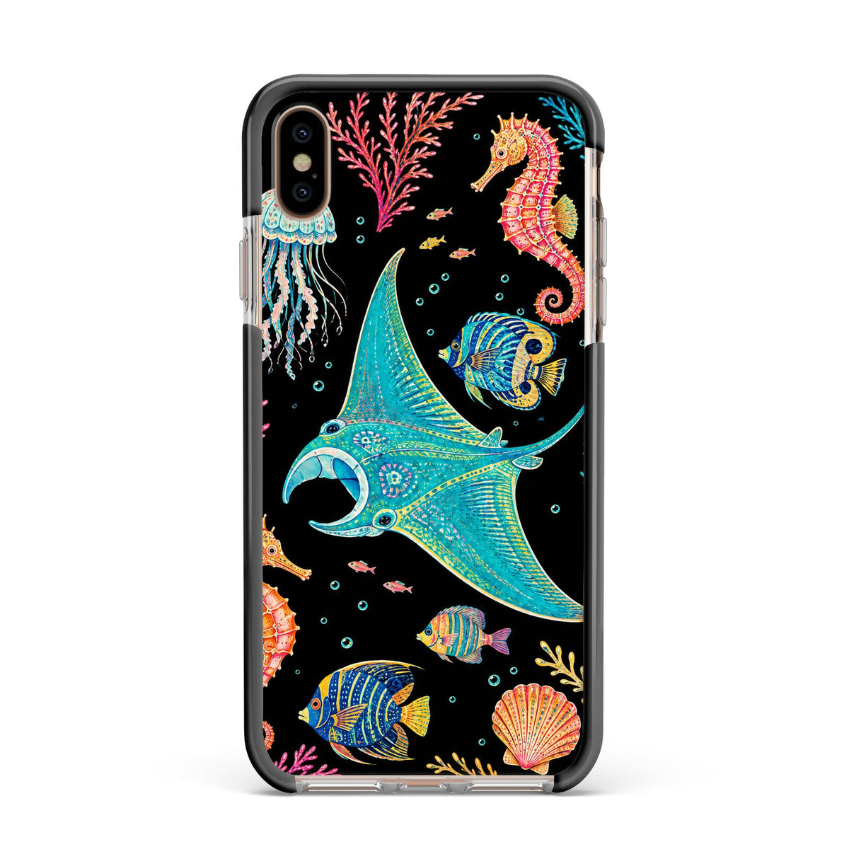 Electric Reef Apple iPhone Xs Max Impact Case Black Edge on Gold Phone