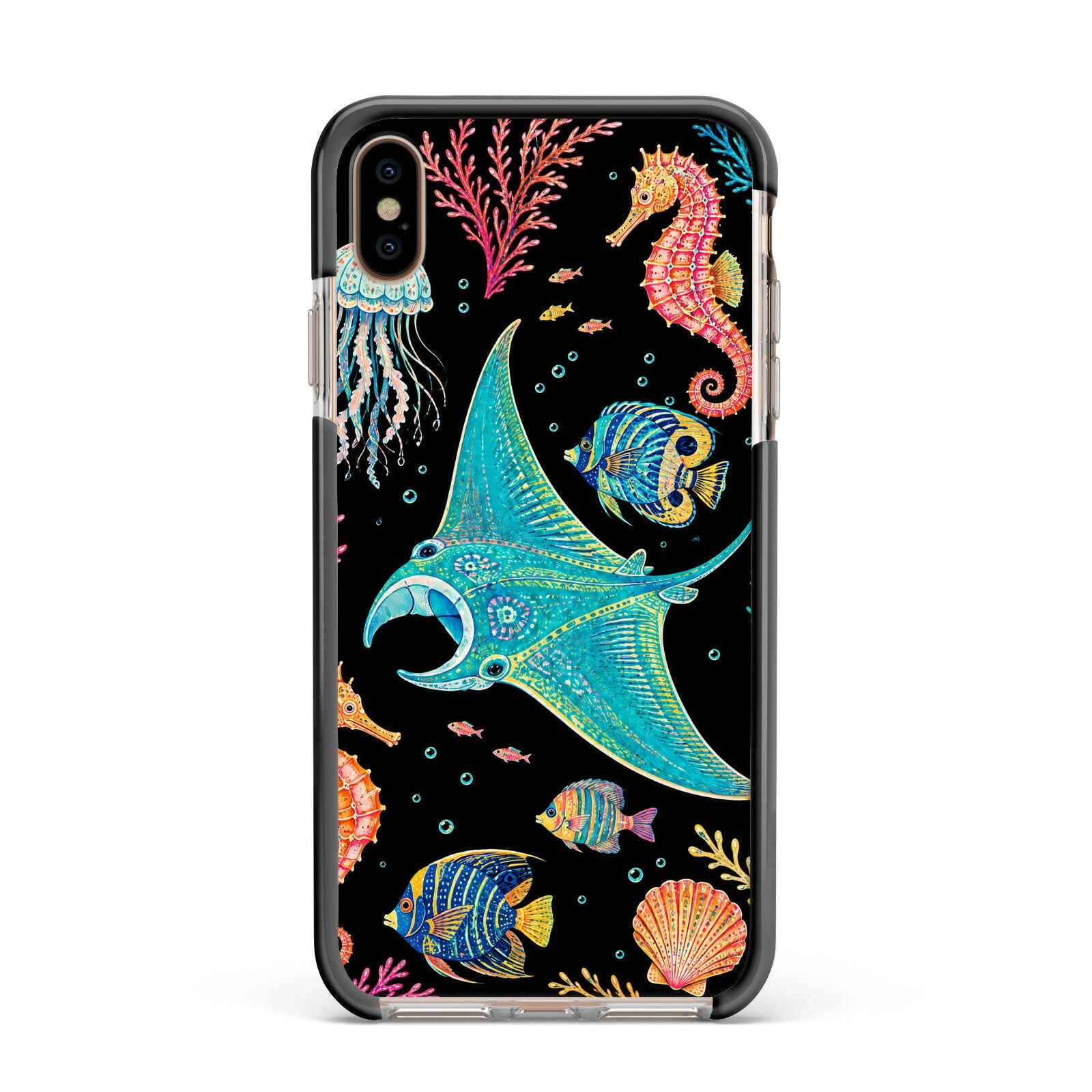 Electric Reef Apple iPhone Xs Max Impact Case Black Edge on Gold Phone