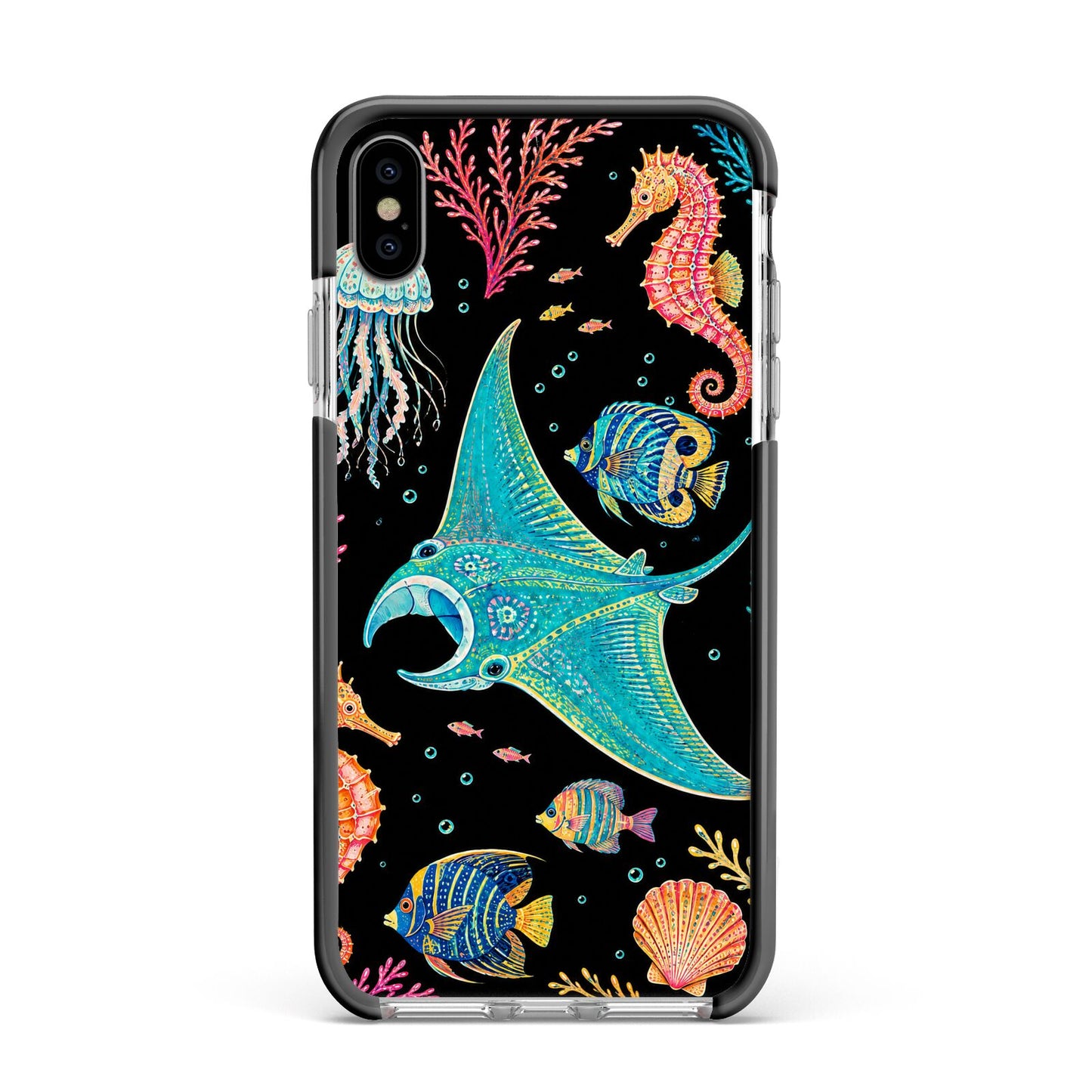 Electric Reef Apple iPhone Xs Max Impact Case Black Edge on Silver Phone