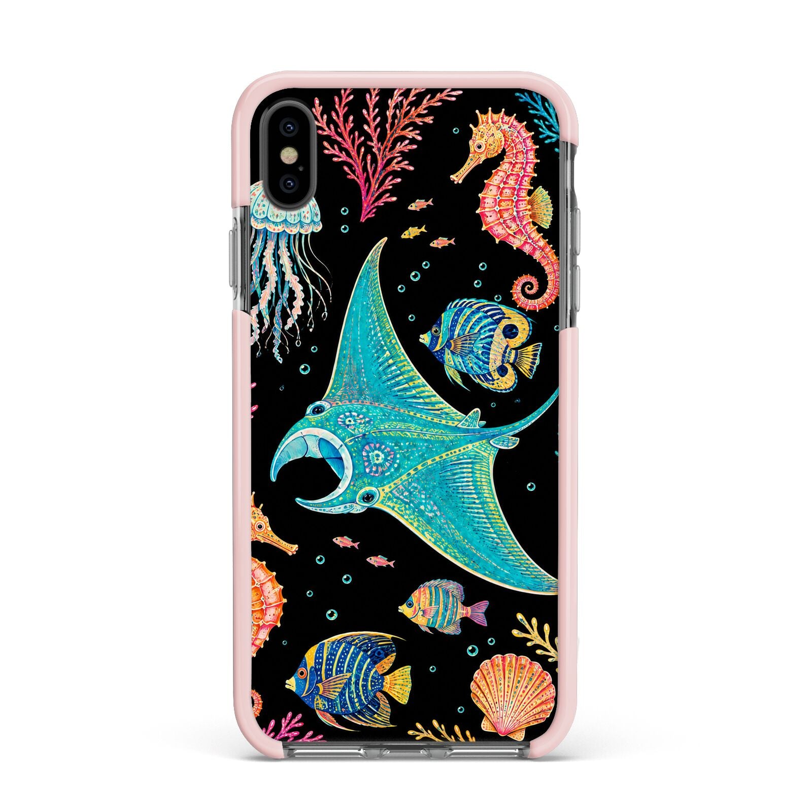 Electric Reef Apple iPhone Xs Max Impact Case Pink Edge on Black Phone