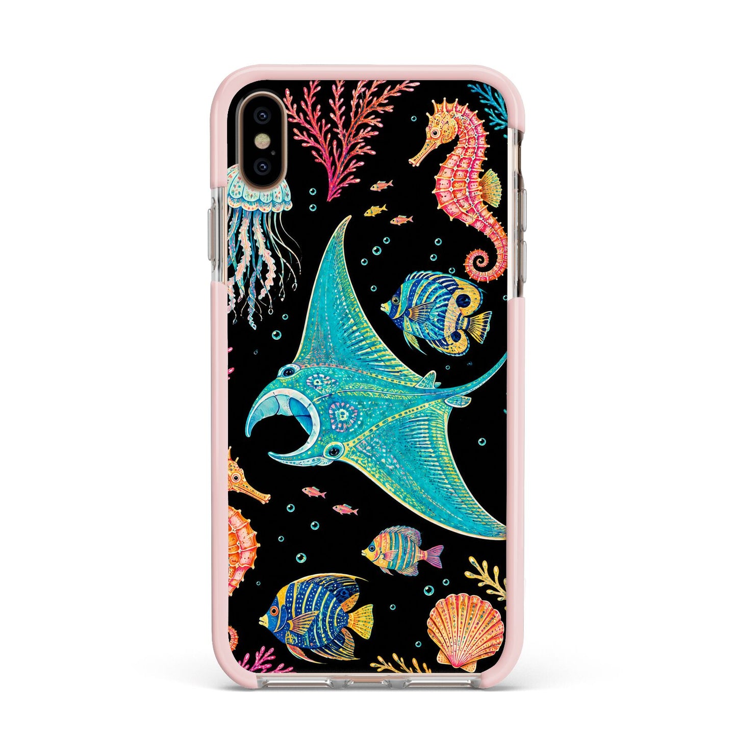 Electric Reef Apple iPhone Xs Max Impact Case Pink Edge on Gold Phone