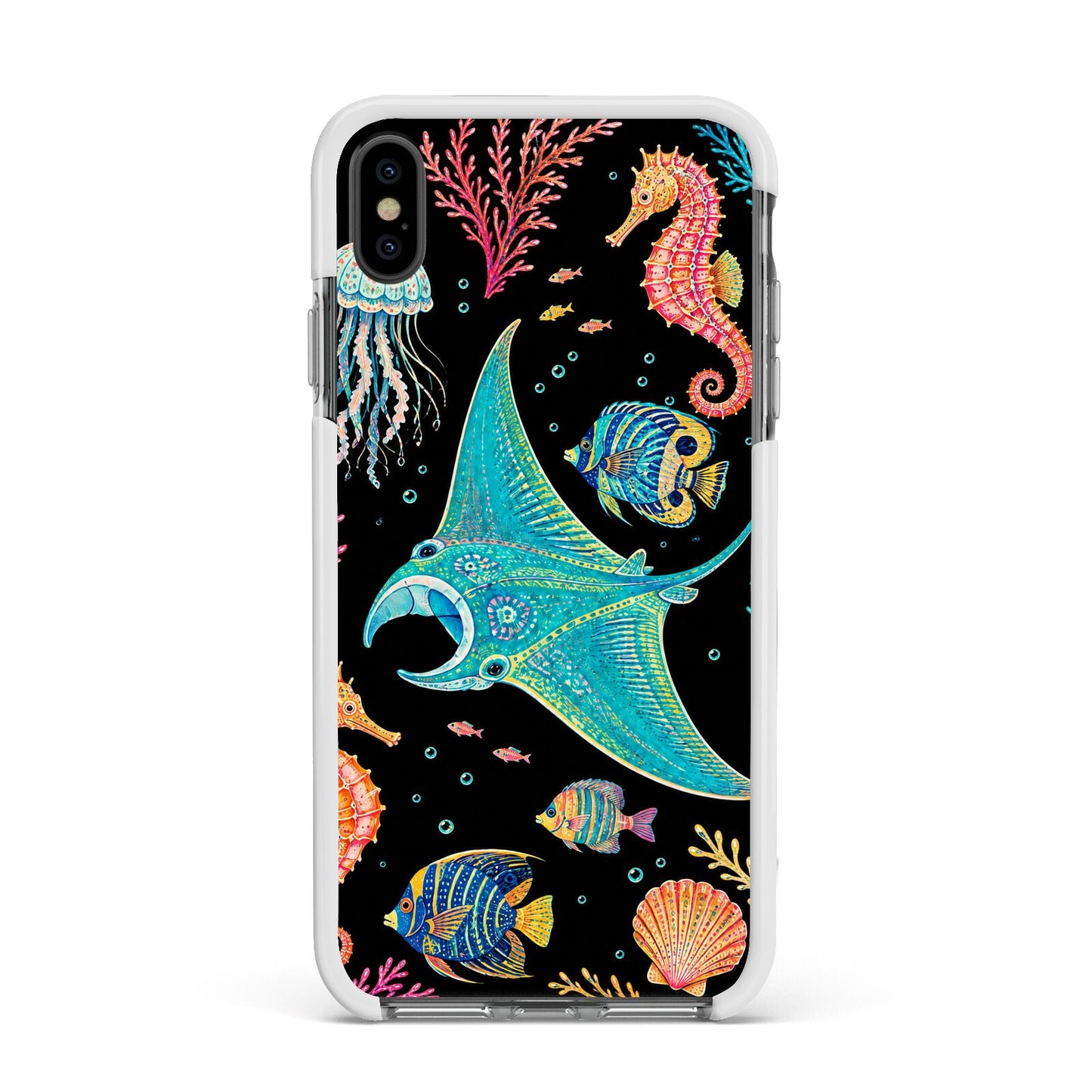 Electric Reef Apple iPhone Xs Max Impact Case White Edge on Black Phone