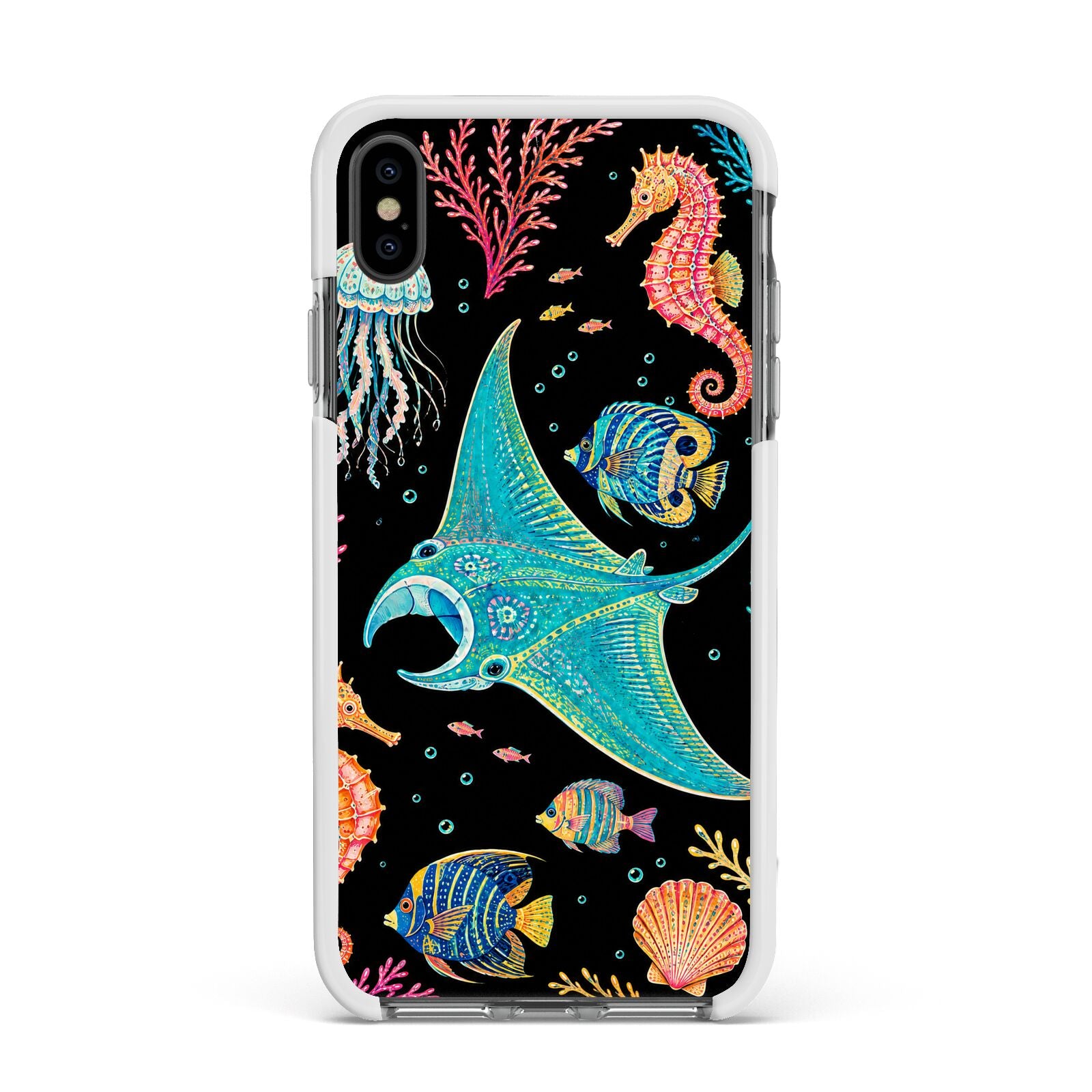 Electric Reef Apple iPhone Xs Max Impact Case White Edge on Black Phone