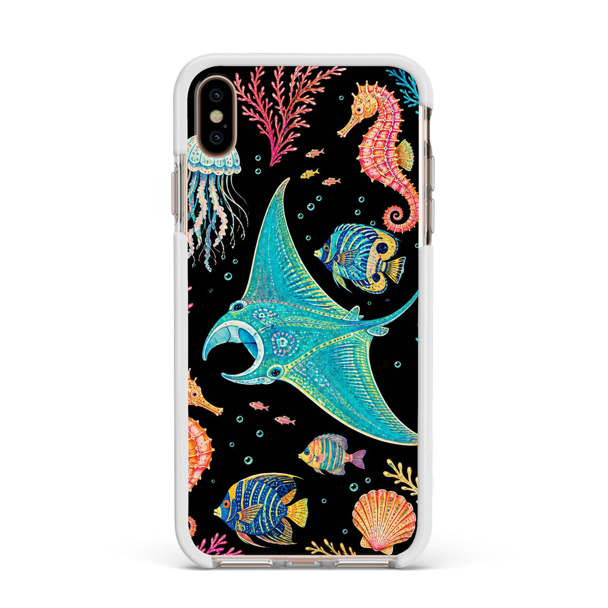 Electric Reef Apple iPhone Xs Max Impact Case White Edge on Gold Phone