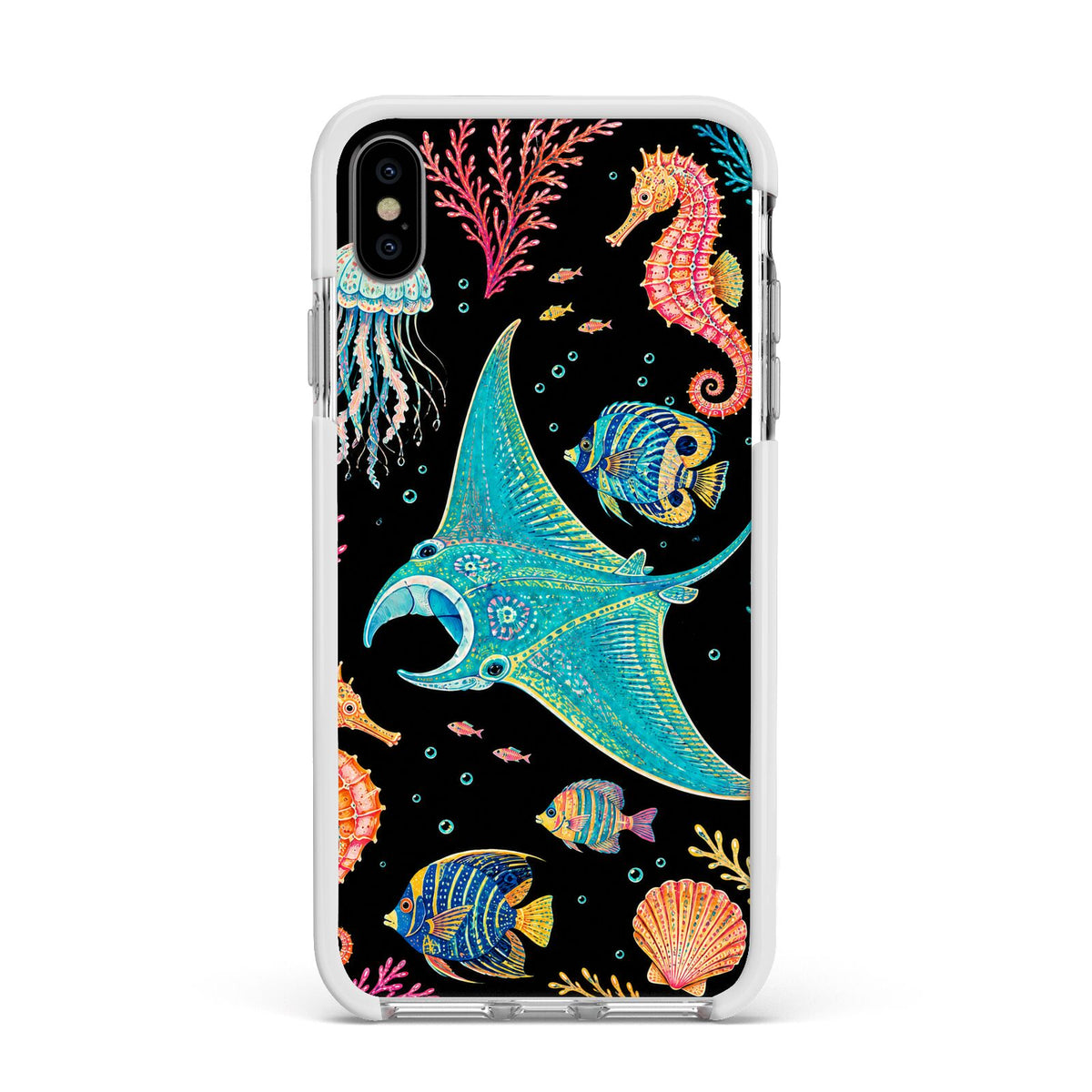 Electric Reef Apple iPhone Xs Max Impact Case White Edge on Silver Phone