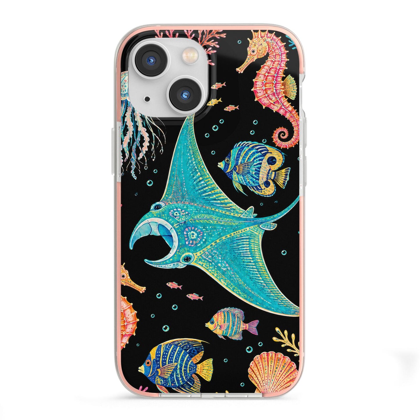 Electric Reef iPhone 13 Mini TPU Impact Case with Pink Edges