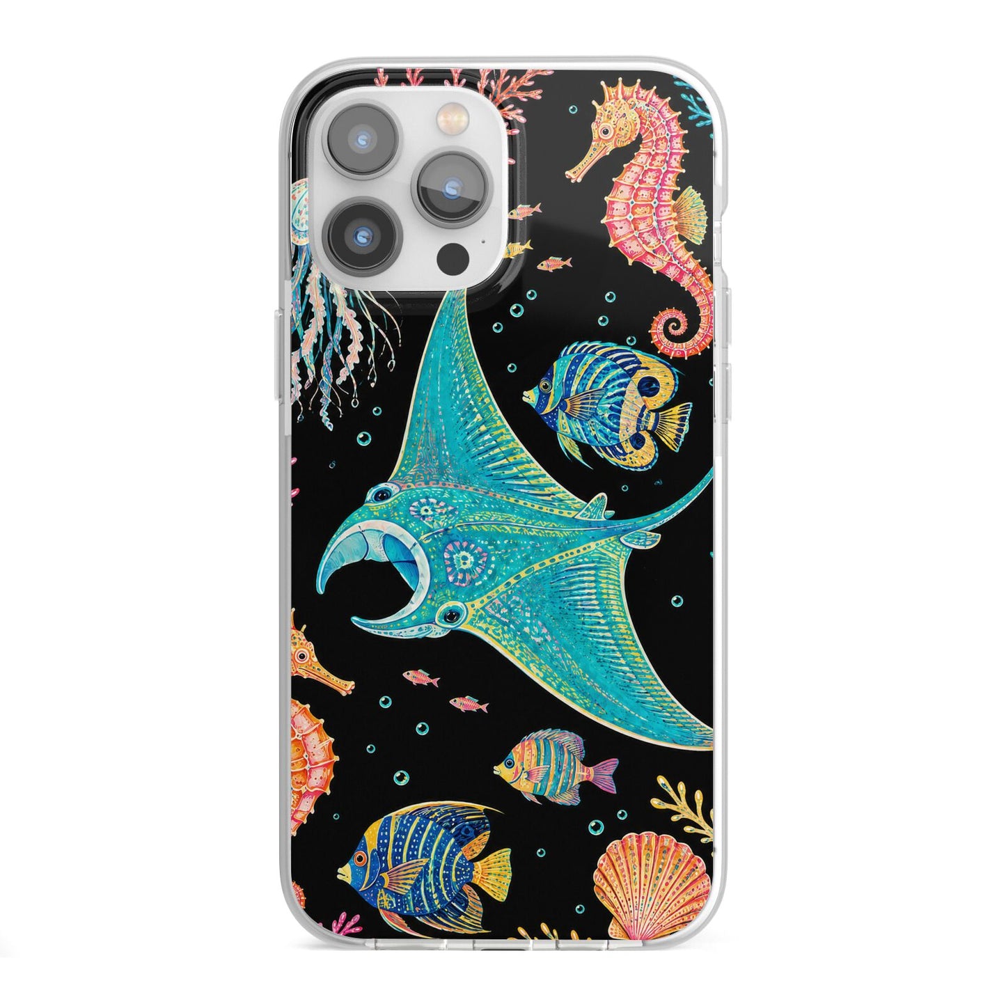 Electric Reef iPhone 13 Pro Max TPU Impact Case with White Edges