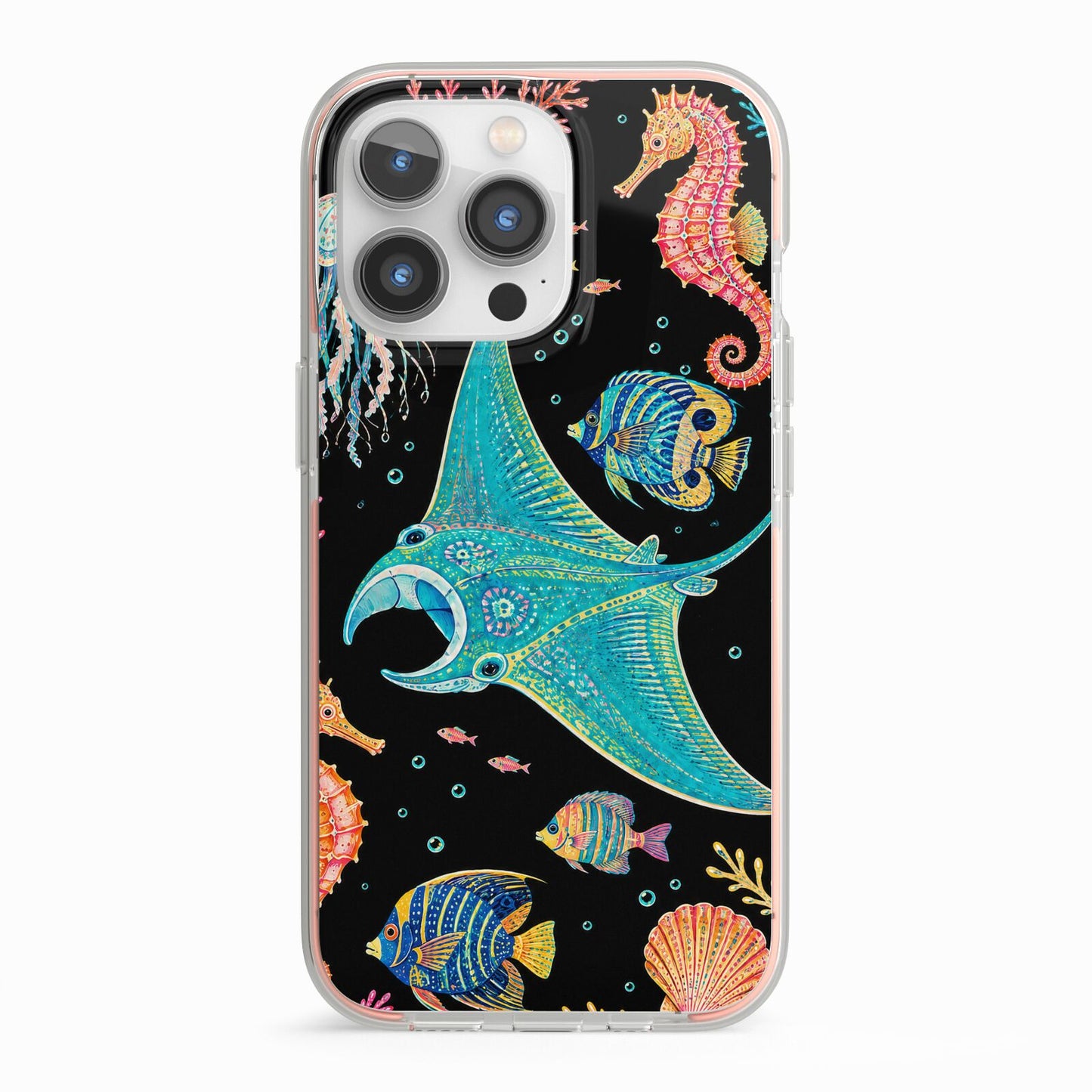 Electric Reef iPhone 13 Pro TPU Impact Case with Pink Edges