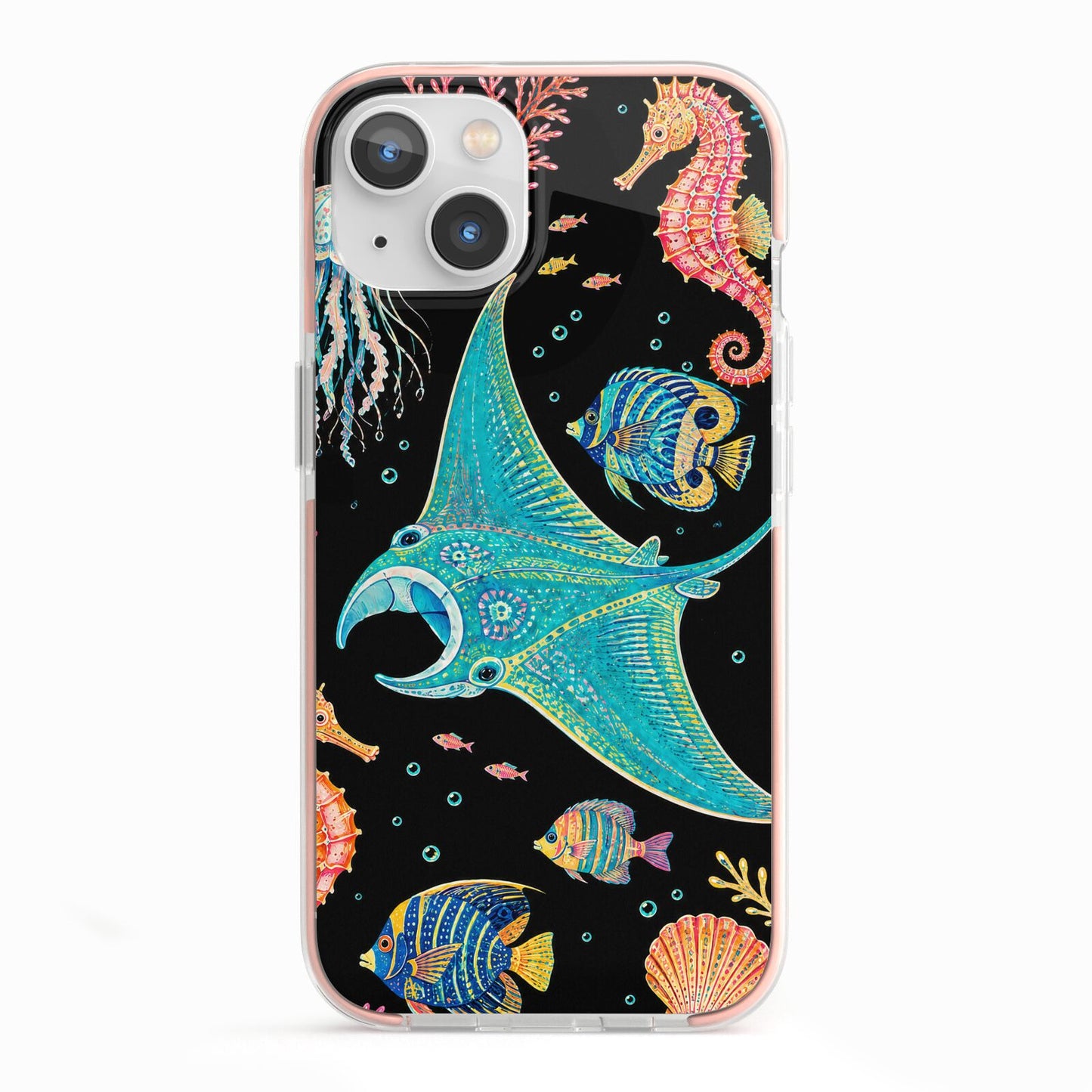 Electric Reef iPhone 13 TPU Impact Case with Pink Edges