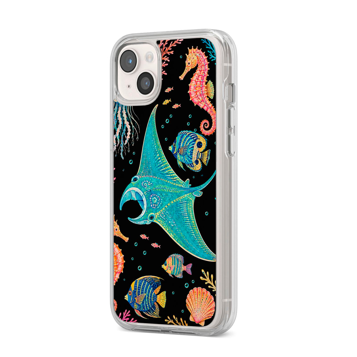 Electric Reef iPhone 14 Plus Clear Tough Case Starlight Angled Image