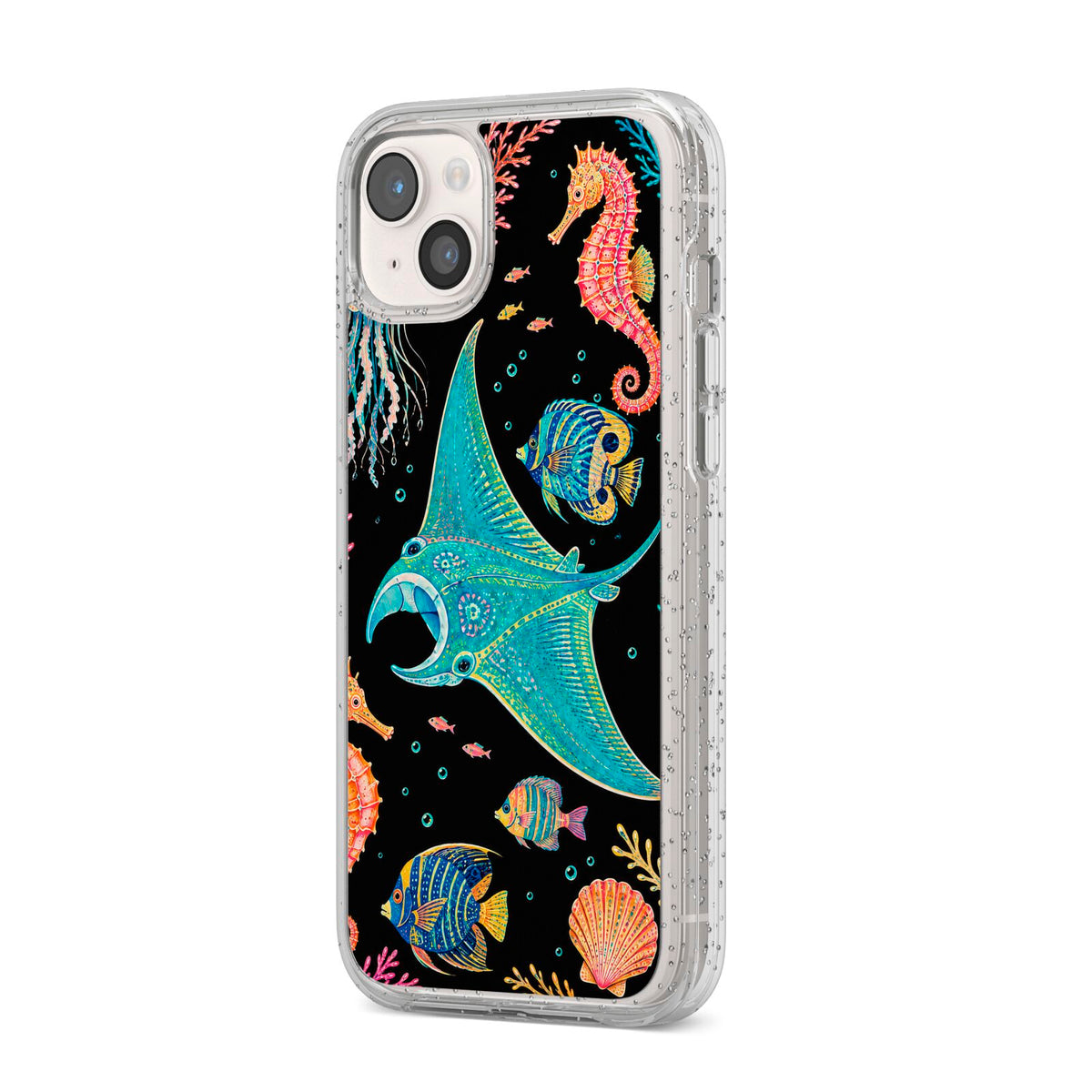 Electric Reef iPhone 14 Plus Glitter Tough Case Starlight Angled Image