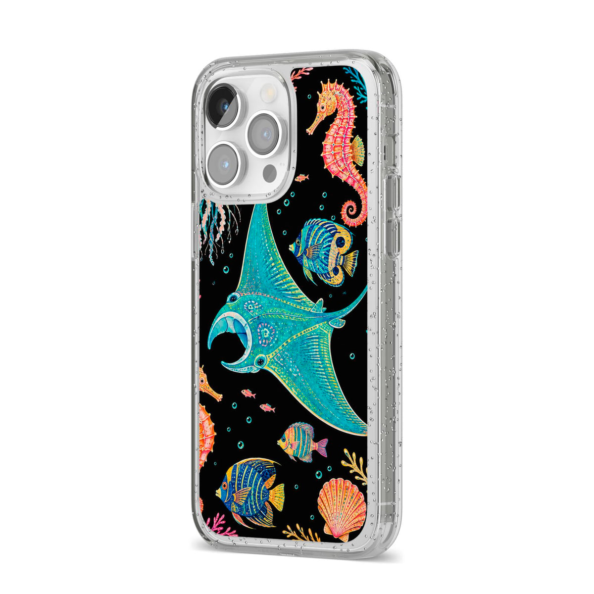 Electric Reef iPhone 14 Pro Max Glitter Tough Case Silver Angled Image