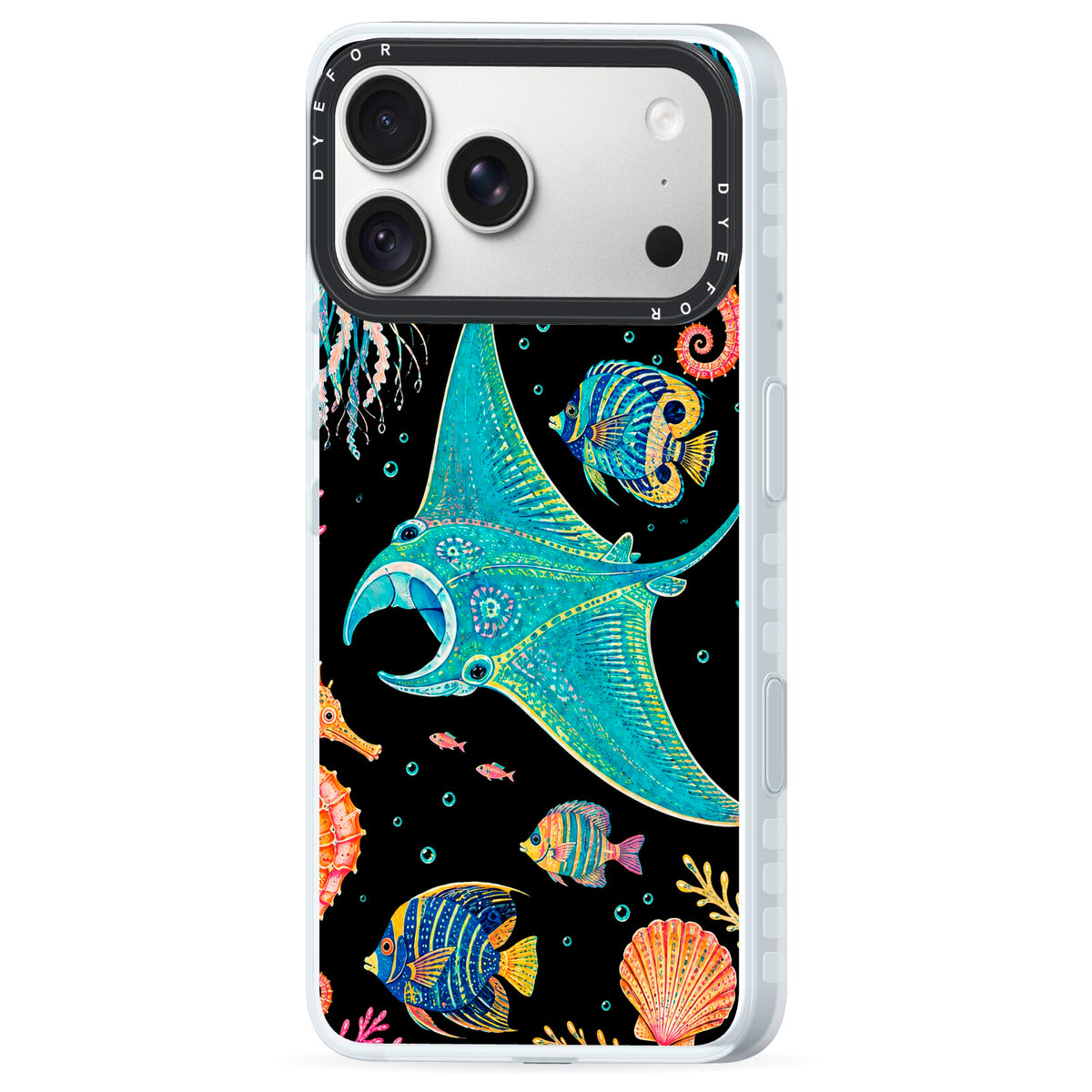 Electric Reef iPhone 18 Pro Max Black Impact Pre order Case Side Angle on Silver phone