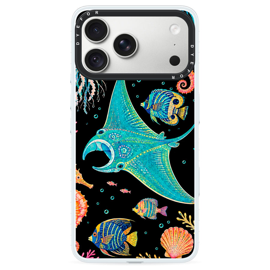 Electric Reef iPhone 18 Pro Max Black Impact Pre order Case on Silver phone