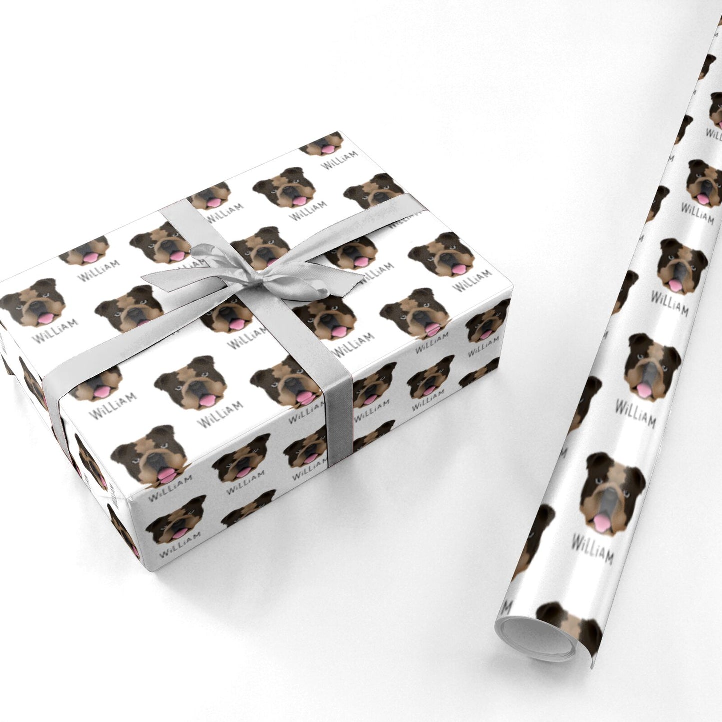 English Bulldog Icon with Name Personalised Wrapping Paper