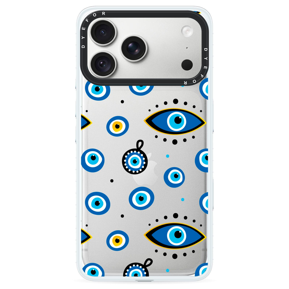 Evil Eye Protection Pattern iPhone 18 Pro Max Black Impact Pre order Case on Silver phone