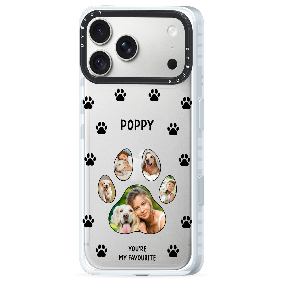 Favourite Dog Photos Personalised iPhone 18 Pro Black Impact Pre order Case Side Angle on Silver phone