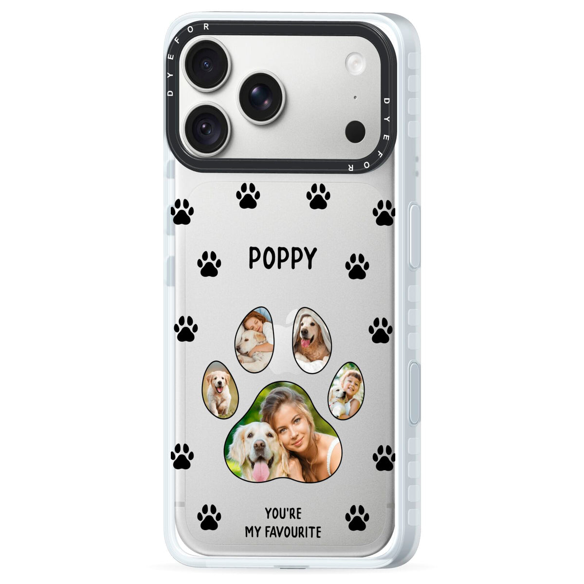 Favourite Dog Photos Personalised iPhone 18 Pro Max Black Impact Pre order Case Side Angle on Silver phone