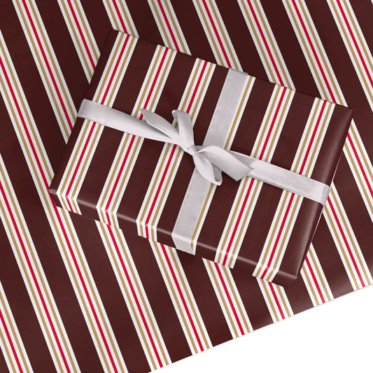 Festive Cocoa Stripe Christmas Custom Wrapping Paper