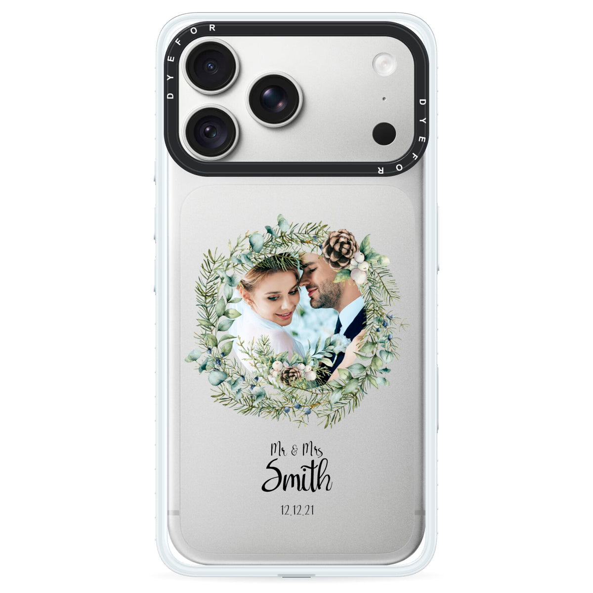 First Christmas Married Photo iPhone 18 Pro Black Impact Pre order Case on Silver phone