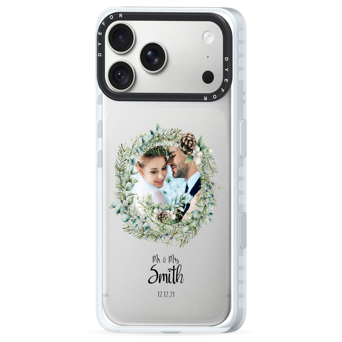 First Christmas Married Photo iPhone 18 Pro Max Black Impact Pre order Case Side Angle on Silver phone