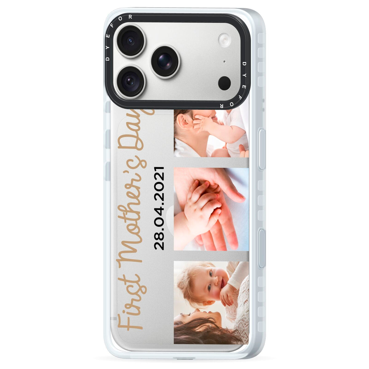 First Mothers Day Photo iPhone 18 Pro Max Black Impact Pre order Case Side Angle on Silver phone