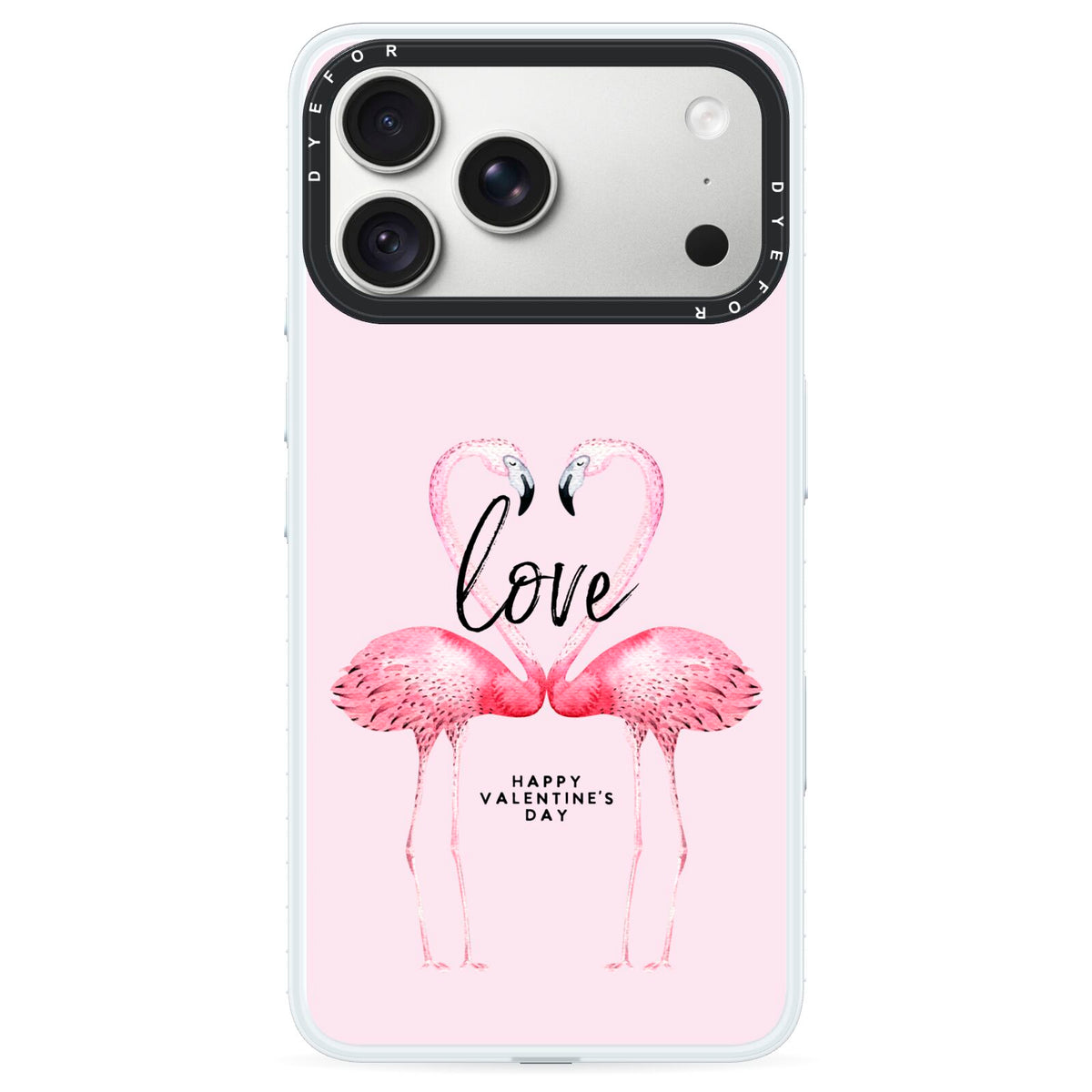 Flamingo Valentines Day iPhone 18 Pro Max Black Impact Pre order Case on Silver phone