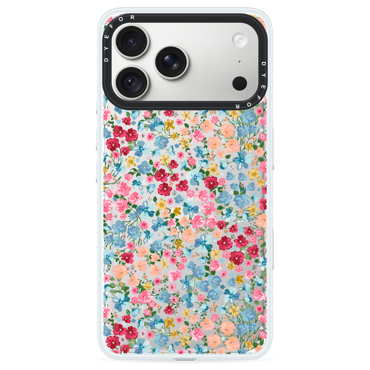 Floral Meadow iPhone 18 Pro Black Impact Pre order Case on Silver phone
