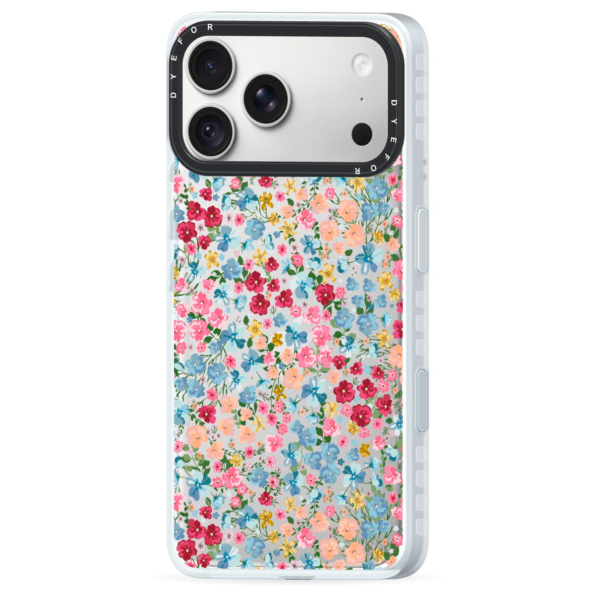 Floral Meadow iPhone 18 Pro Max Black Impact Pre order Case Side Angle on Silver phone