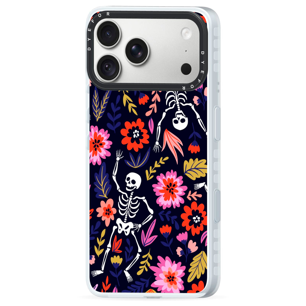 Floral Skeleton iPhone 18 Pro Max Black Impact Pre order Case Side Angle on Silver phone
