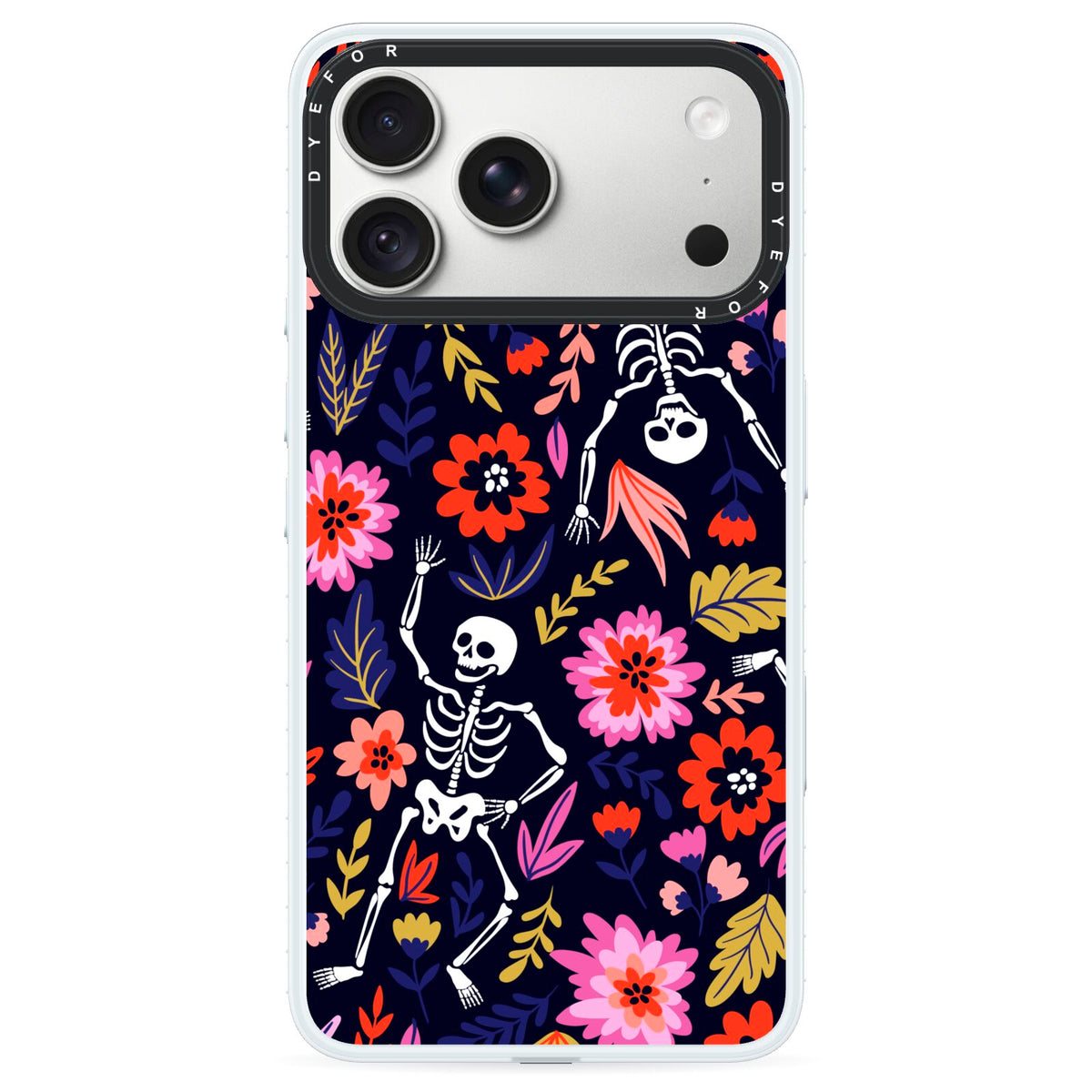 Floral Skeleton iPhone 18 Pro Max Black Impact Pre order Case on Silver phone