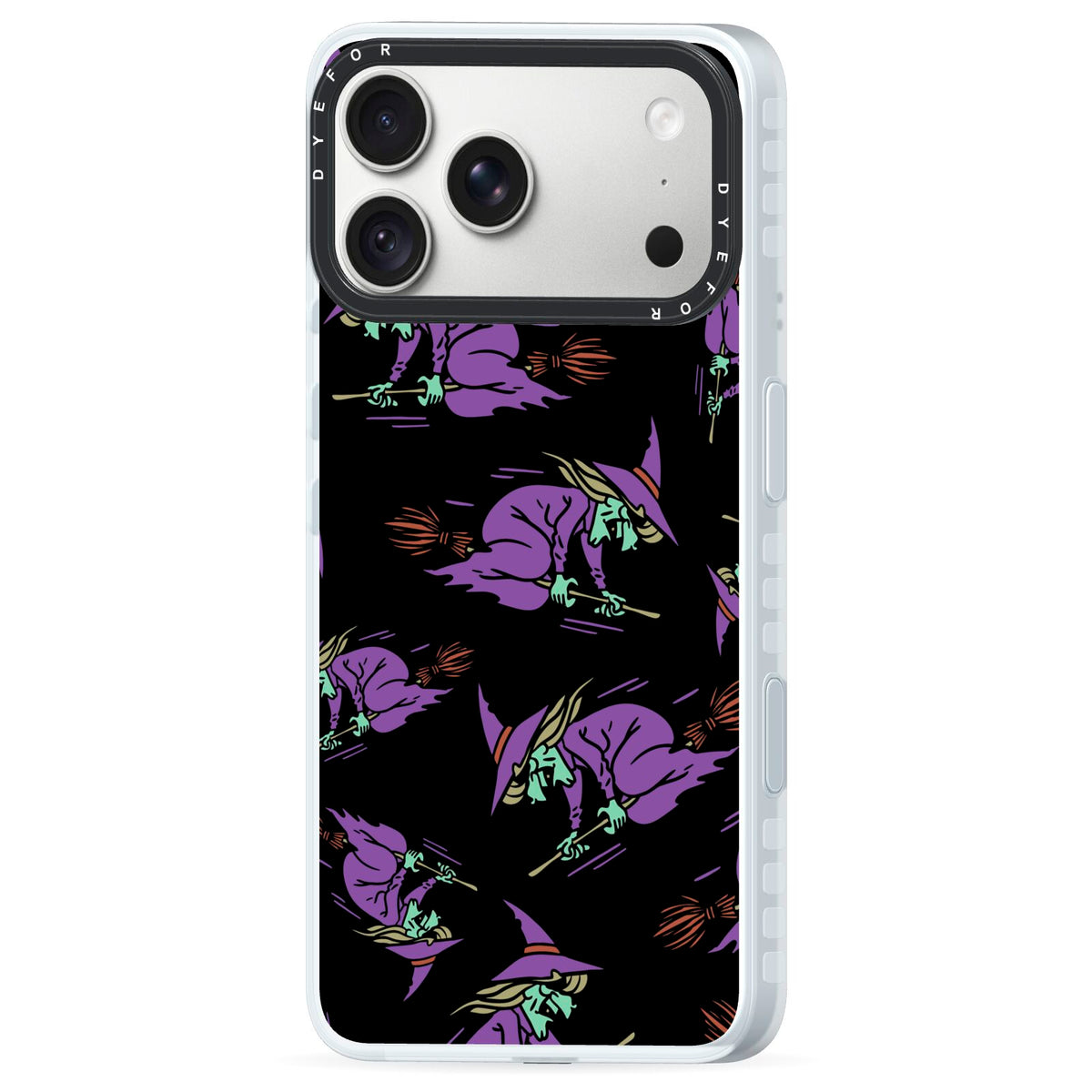 Flying Witches iPhone 18 Pro Max Black Impact Pre order Case Side Angle on Silver phone