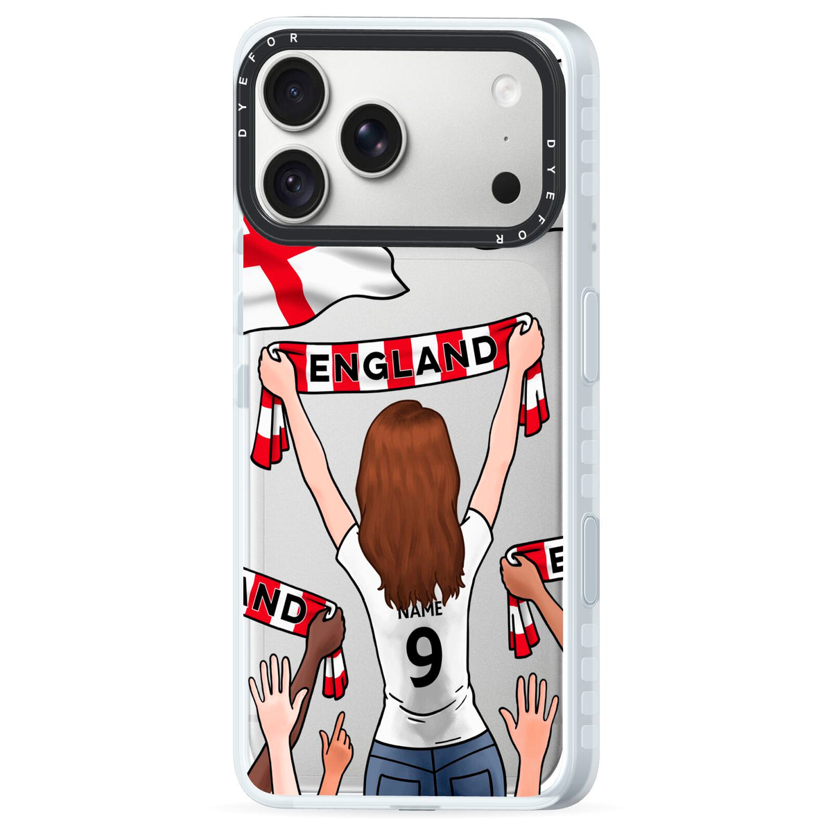 Football Supporter Personalised iPhone 18 Pro Max Black Impact Pre order Case Side Angle on Silver phone