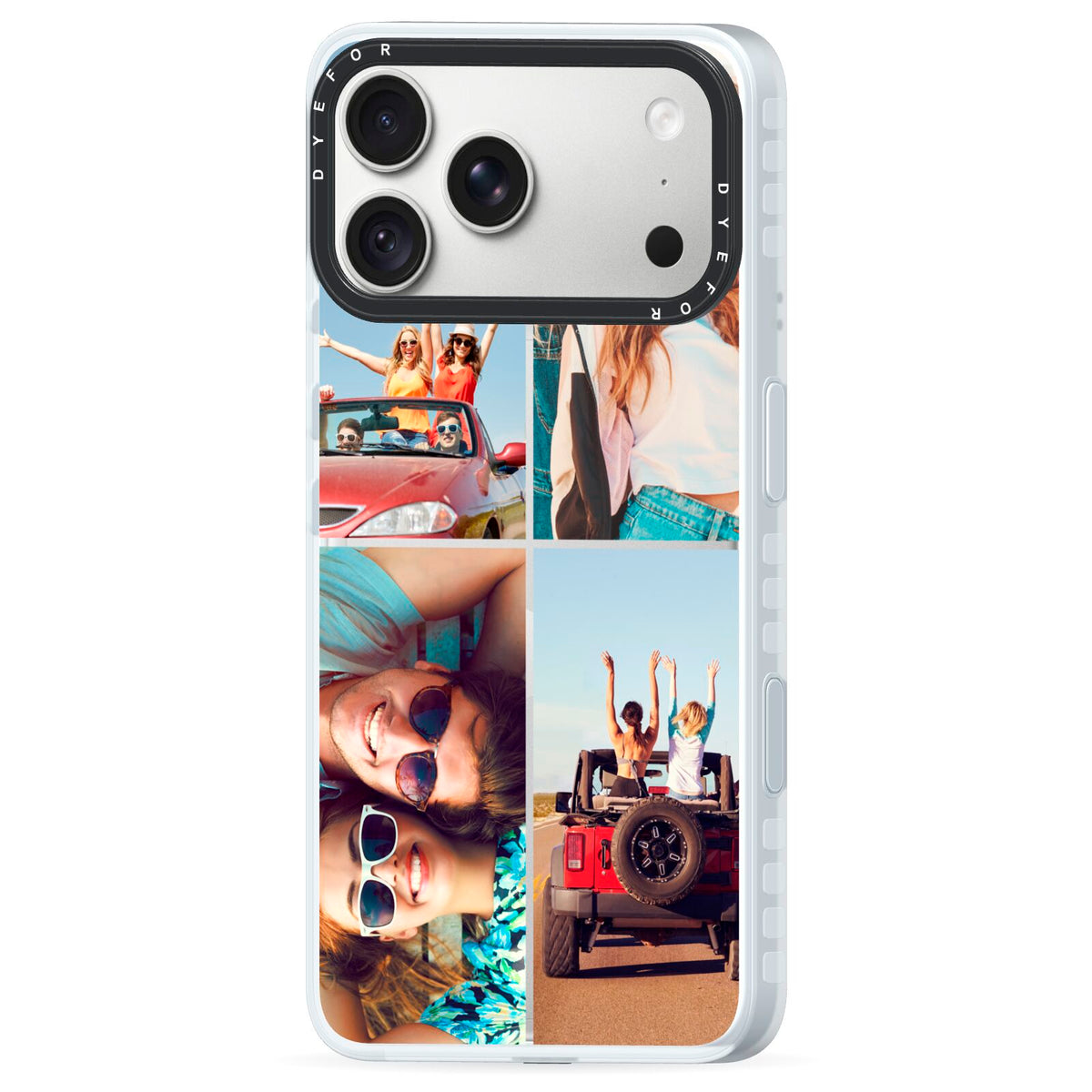 Four Photo iPhone 18 Pro Max Black Impact Pre order Case Side Angle on Silver phone